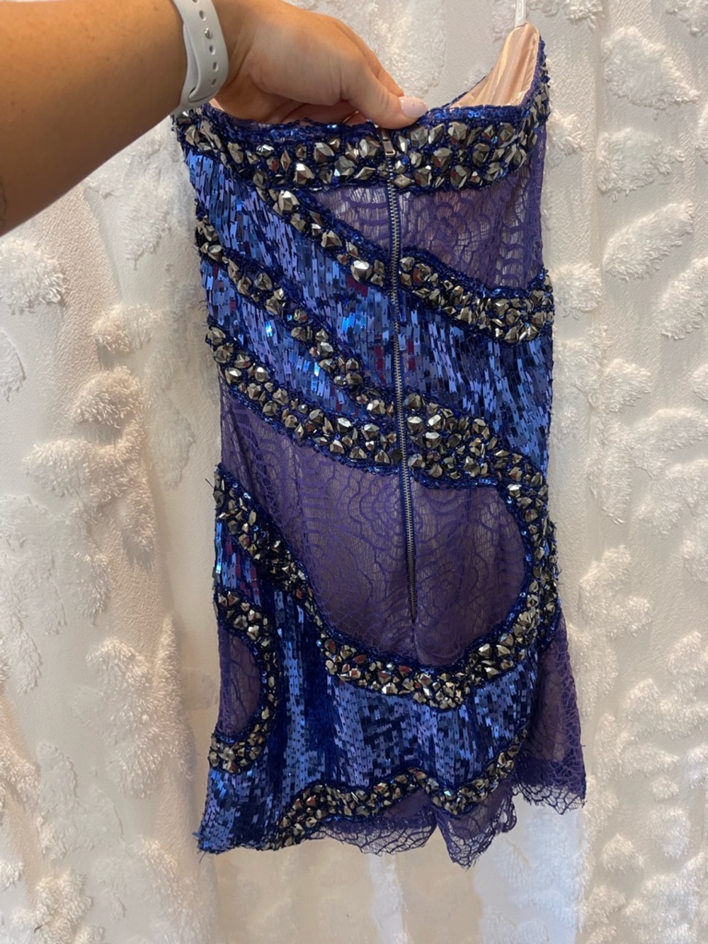 Jovani blue sequin mini dress with beading and lace - Picture 4 of 5